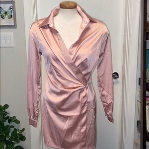 Adorable silky pink shirt dress